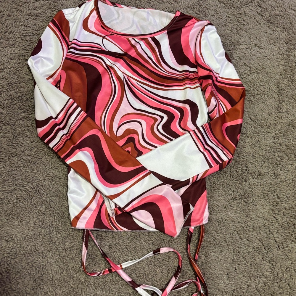 Stylish Pink and Brown Swirl Women's Top